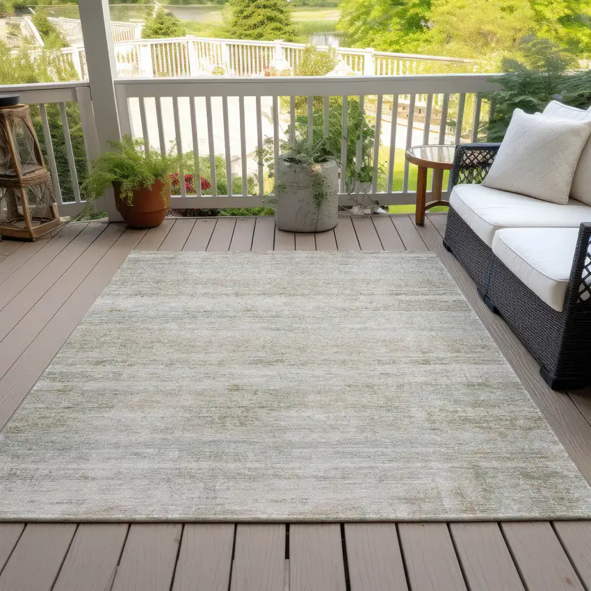 Beige And Taupe Striped Washable Indoor Outdoor Area Rug Photo 6