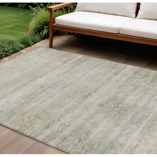 Beige And Taupe Striped Washable Indoor Outdoor Area Rug Photo 2