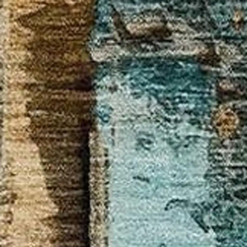 Beige And Teal Blue Abstract Washable Indoor Outdoor Area Rug Photo 3