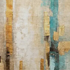 Photo of Beige And Teal Blue Abstract Washable Indoor Outdoor Area Rug