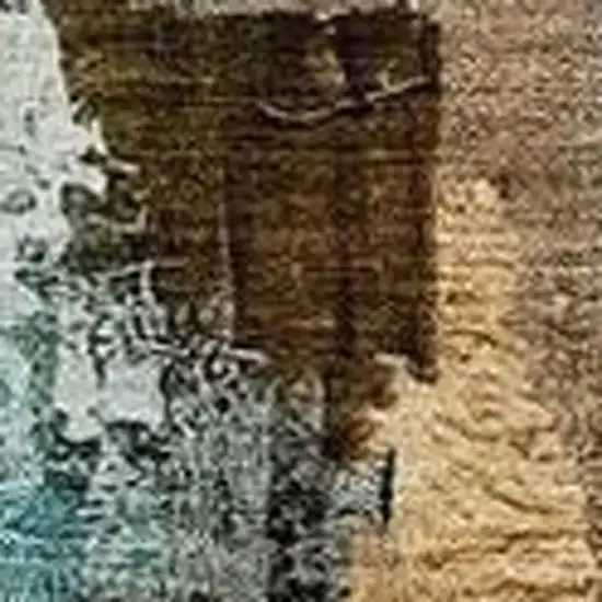 Beige And Teal Blue Abstract Washable Indoor Outdoor Area Rug Photo 3