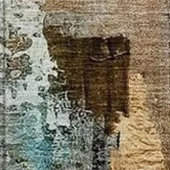 Beige And Teal Blue Abstract Washable Indoor Outdoor Area Rug Photo 3