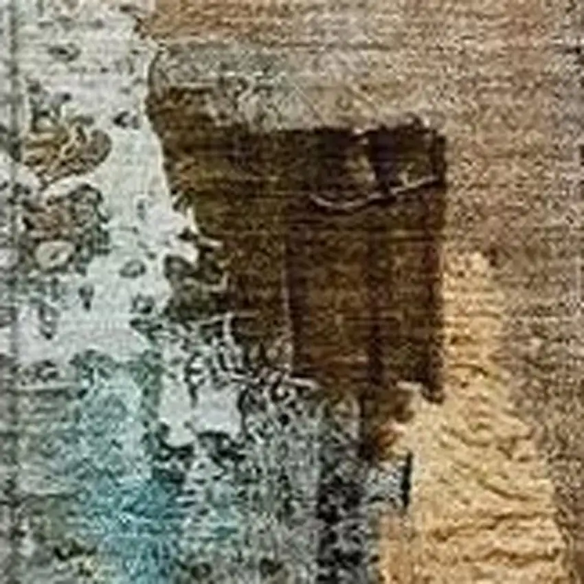 Beige And Teal Blue Abstract Washable Indoor Outdoor Area Rug Photo 3