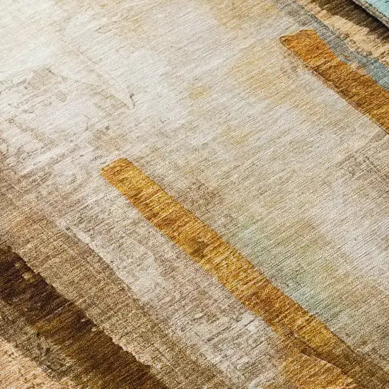 Beige And Teal Blue Abstract Washable Indoor Outdoor Area Rug Photo 8