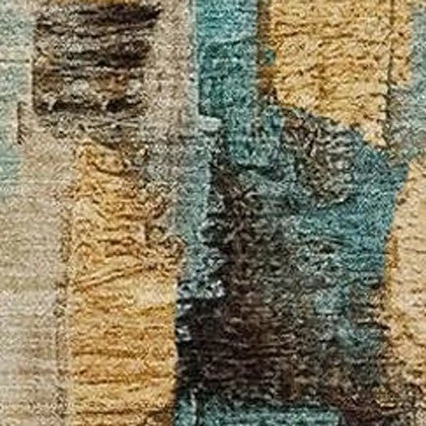Beige And Teal Blue Abstract Washable Indoor Outdoor Area Rug Photo 3