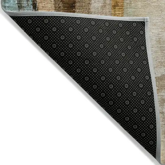 Beige And Teal Blue Abstract Washable Indoor Outdoor Area Rug Photo 3