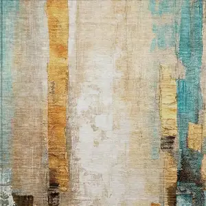 Photo of Beige And Teal Blue Abstract Washable Indoor Outdoor Area Rug