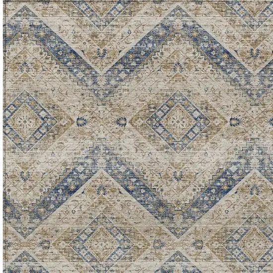 Beige And Teal Blue Tribal Washable Indoor Outdoor Area Rug Photo 3