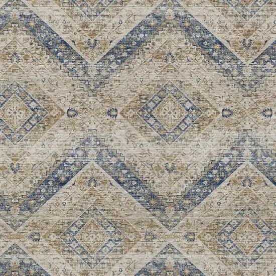 Beige And Teal Blue Tribal Washable Indoor Outdoor Area Rug Photo 3