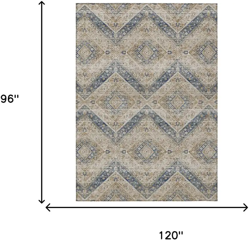 Beige And Teal Blue Tribal Washable Indoor Outdoor Area Rug Photo 7