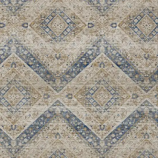 Beige And Teal Blue Tribal Washable Indoor Outdoor Area Rug Photo 3