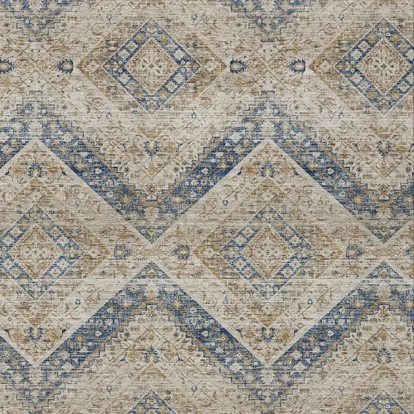 Beige And Teal Blue Tribal Washable Indoor Outdoor Area Rug Photo 3