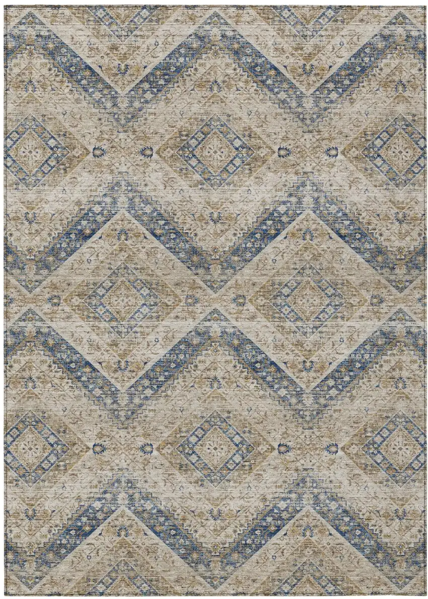 Beige And Teal Blue Tribal Washable Indoor Outdoor Area Rug Photo 2