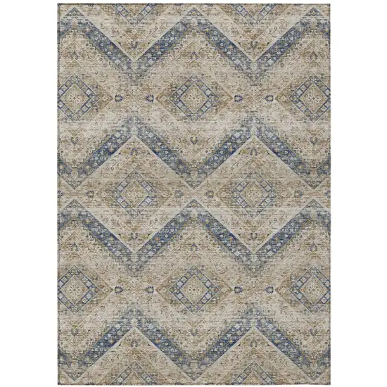 Beige And Teal Blue Tribal Washable Indoor Outdoor Area Rug Photo 2