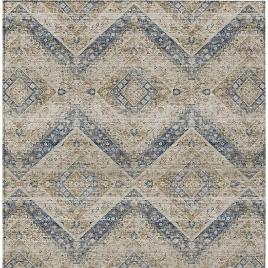 Beige And Teal Blue Tribal Washable Indoor Outdoor Area Rug Photo 4
