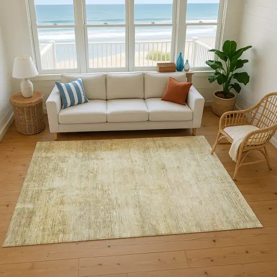 Beige And Wheat Abstract Washable Area Rug With UV Protection Photo 3
