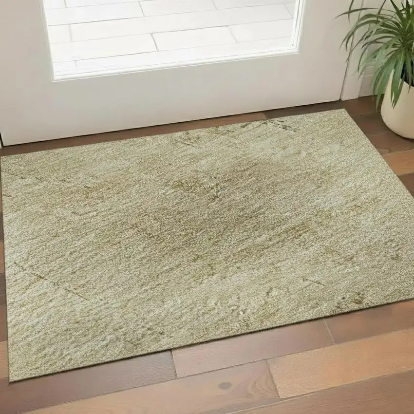 Beige And Wheat Abstract Washable Area Rug With UV Protection Photo 2