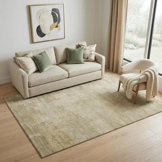 Beige And Wheat Abstract Washable Area Rug With UV Protection Photo 1