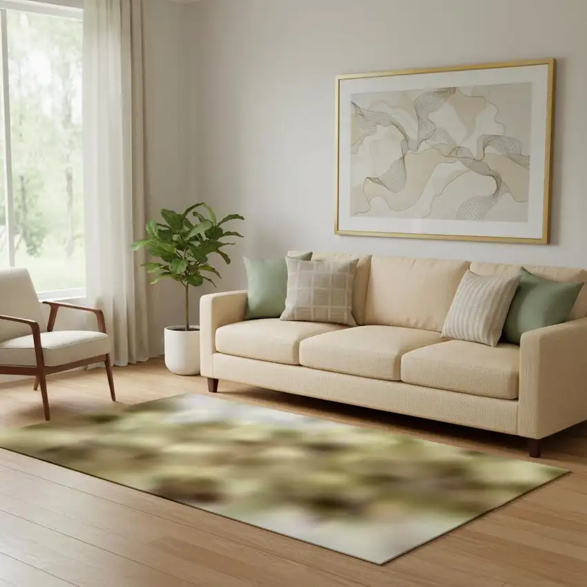 Beige And Wheat Abstract Washable Area Rug With UV Protection Photo 2