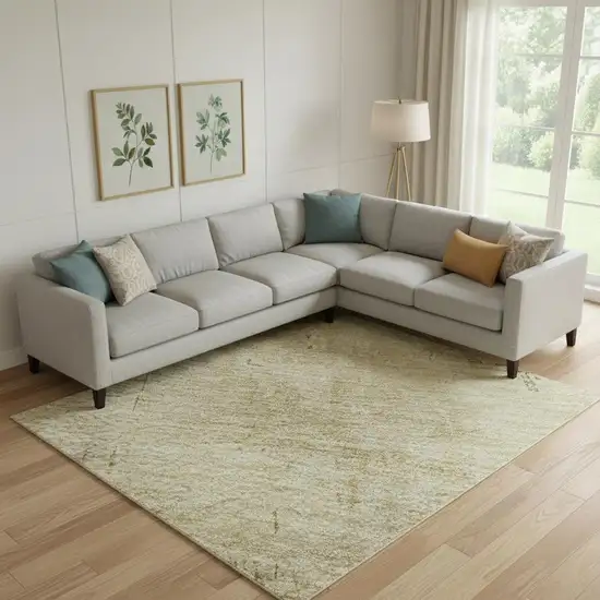 Beige And Wheat Abstract Washable Area Rug With UV Protection Photo 2