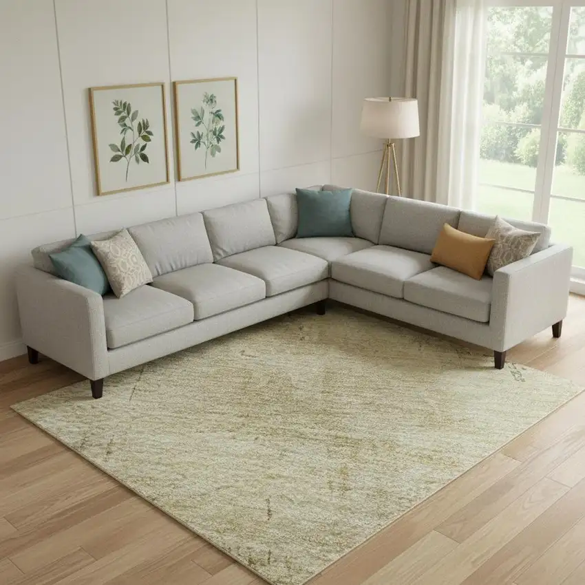 Beige And Wheat Abstract Washable Area Rug With UV Protection Photo 2