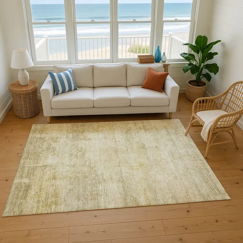 Beige And Wheat Abstract Washable Area Rug With UV Protection Photo 3