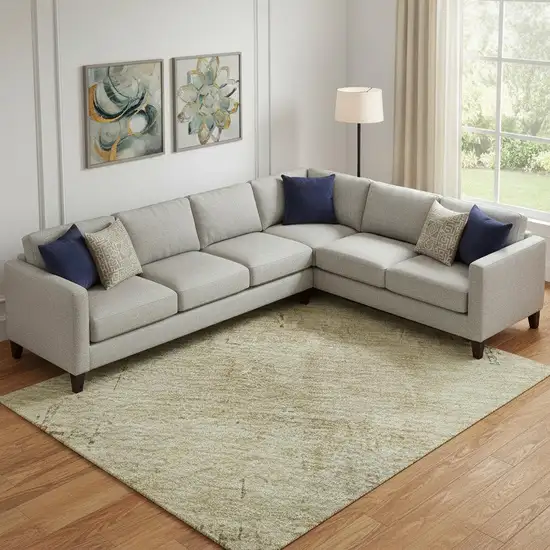 Beige And Wheat Abstract Washable Area Rug With UV Protection Photo 2