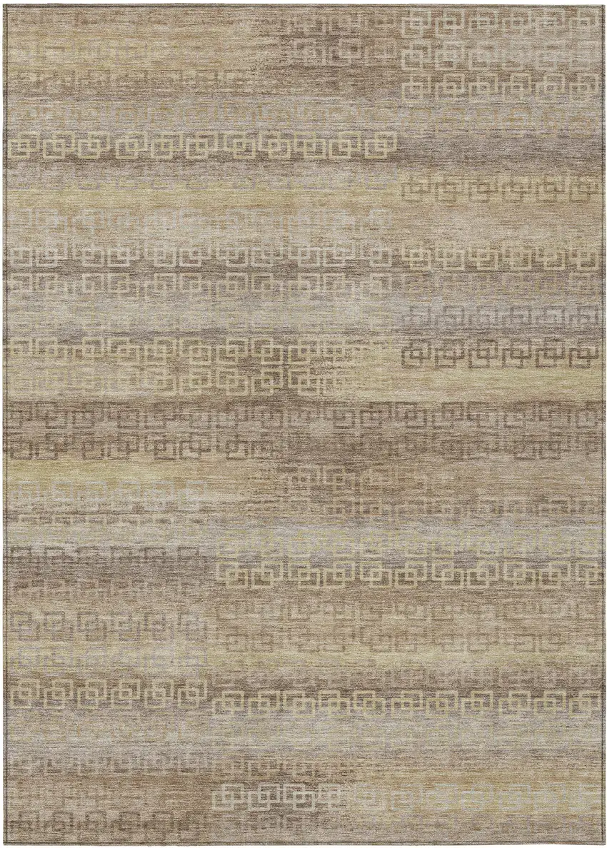 Beige And Wheat Striped Washable Indoor Outdoor Area Rug Photo 8