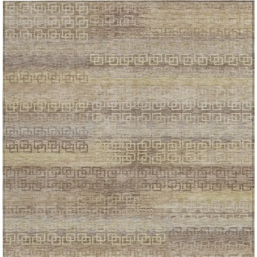 Beige And Wheat Striped Washable Indoor Outdoor Area Rug Photo 3