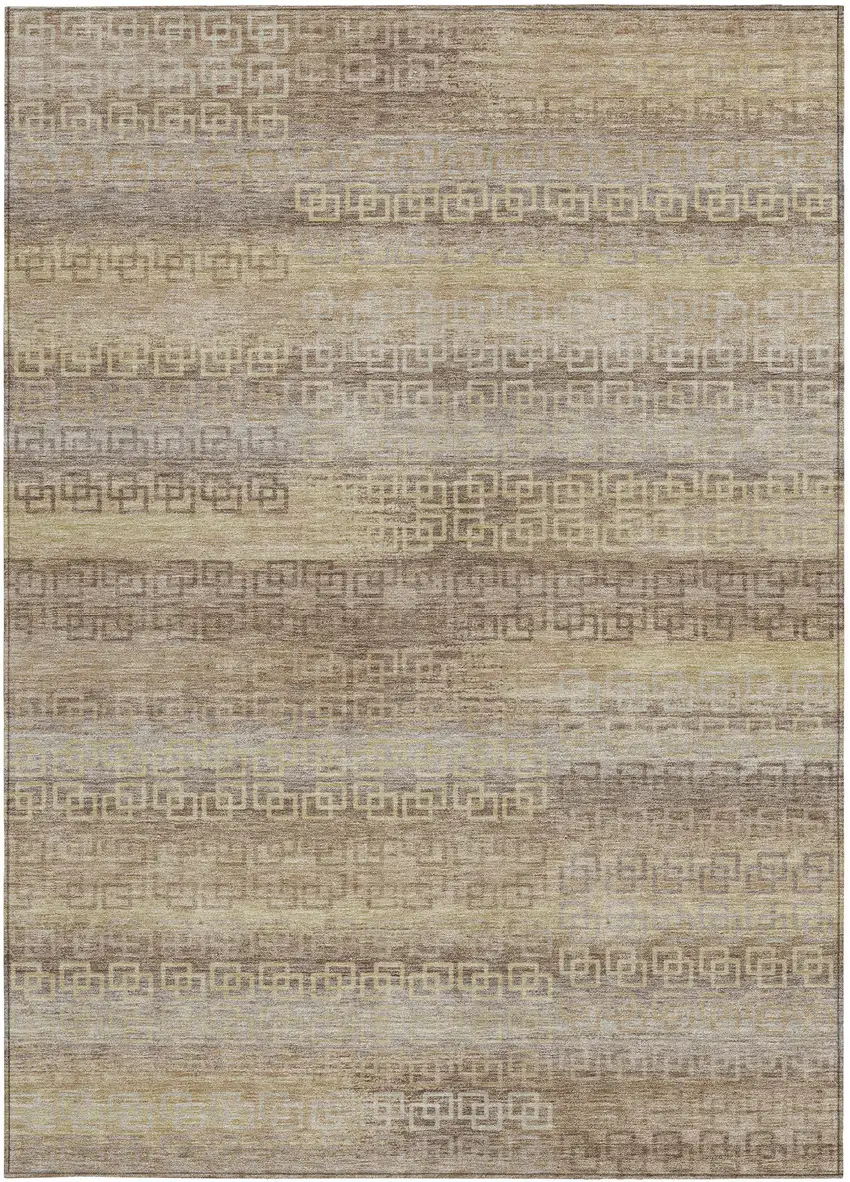 Beige And Wheat Striped Washable Indoor Outdoor Area Rug Photo 1