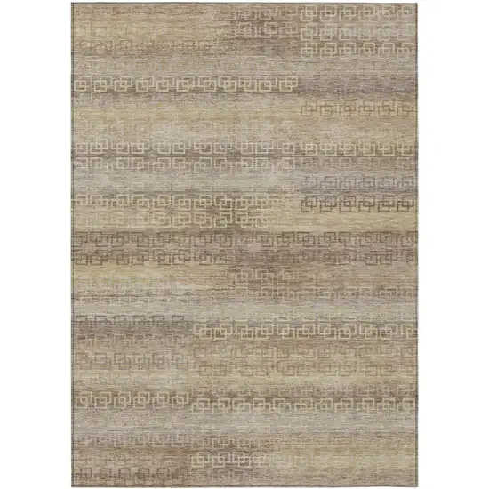 Beige And Wheat Striped Washable Indoor Outdoor Area Rug Photo 9