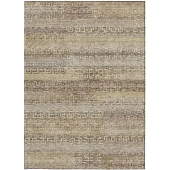 Beige And Wheat Striped Washable Indoor Outdoor Area Rug Photo 1