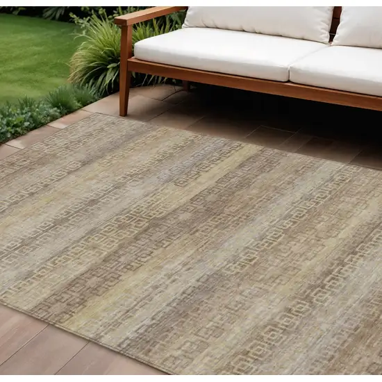 Beige And Wheat Striped Washable Indoor Outdoor Area Rug Photo 2