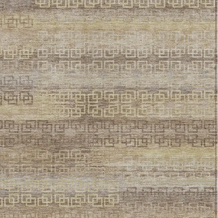 Beige And Wheat Striped Washable Indoor Outdoor Area Rug Photo 3