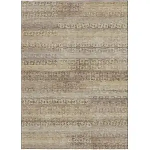 Photo of Beige And Wheat Striped Washable Indoor Outdoor Area Rug