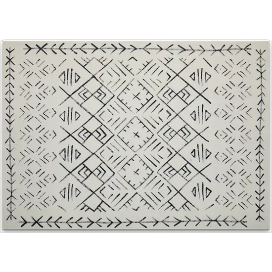 Beige And White Abstract Geometric Washable Area Rug Photo 2