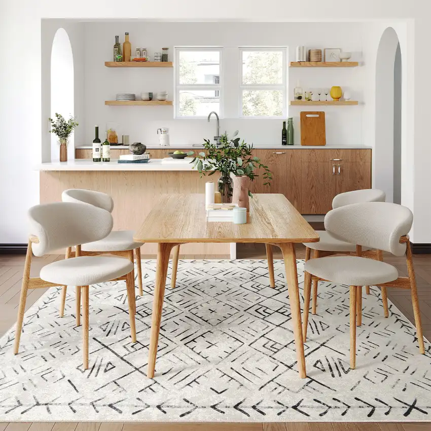 Beige And White Abstract Geometric Washable Area Rug Photo 5