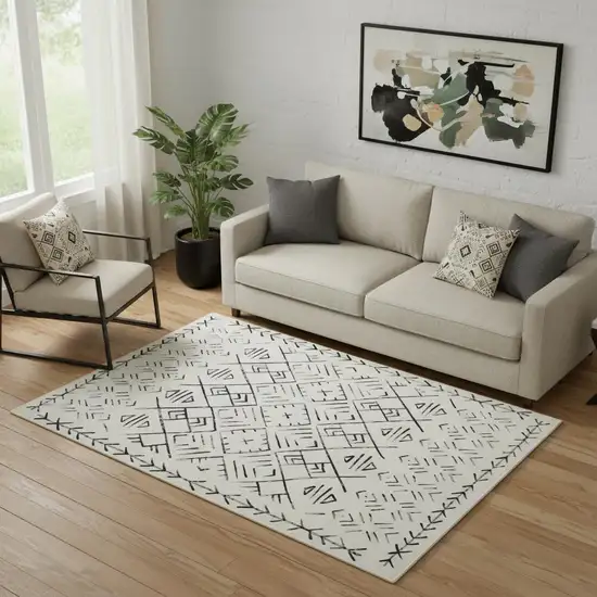 Beige And White Abstract Geometric Washable Area Rug Photo 1
