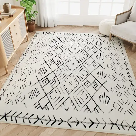 Beige And White Abstract Geometric Washable Area Rug Photo 3