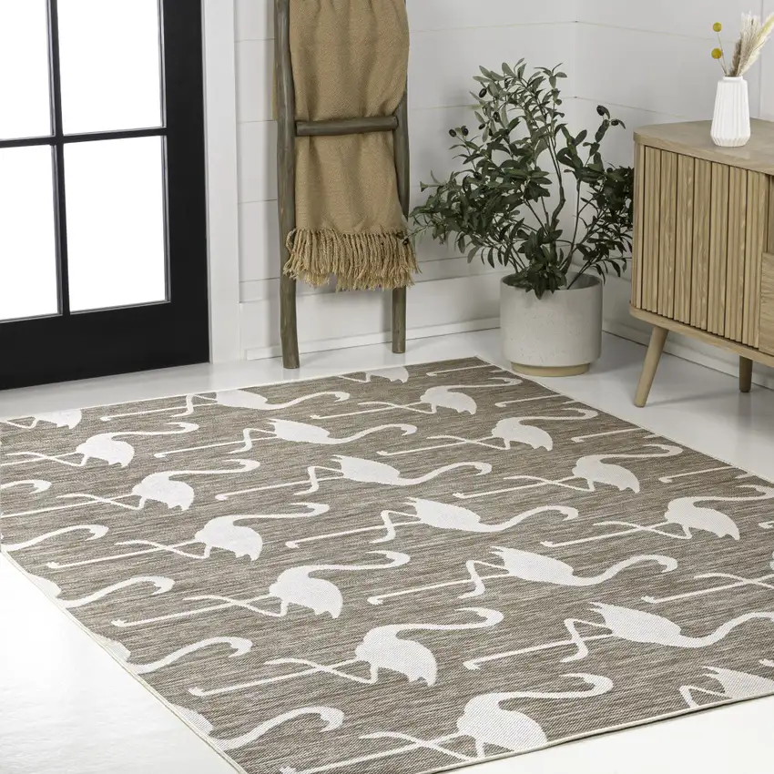 Beige And White Animal Print Indoor Outdoor Area Rug Photo 5