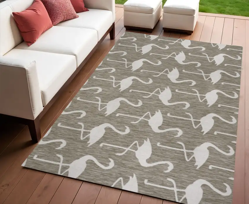 Beige And White Animal Print Indoor Outdoor Area Rug Photo 1