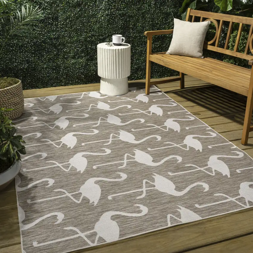 Beige And White Animal Print Indoor Outdoor Area Rug Photo 7