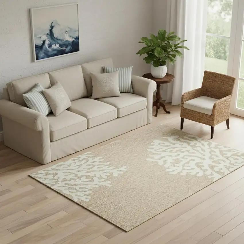 Beige And White Coral Area Rug Photo 1