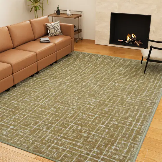 Beige And White Crosshatch Distressed Area Rug Photo 7