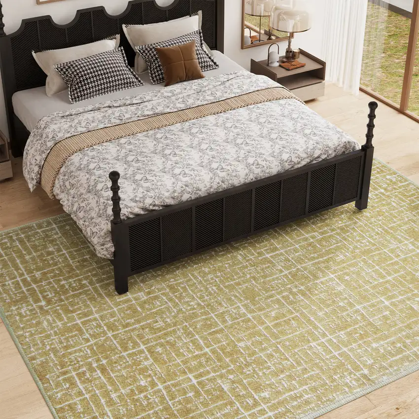 Beige And White Crosshatch Distressed Area Rug Photo 4