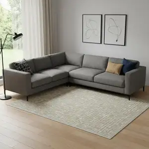 Photo of Beige And White Crosshatch Distressed Area Rug