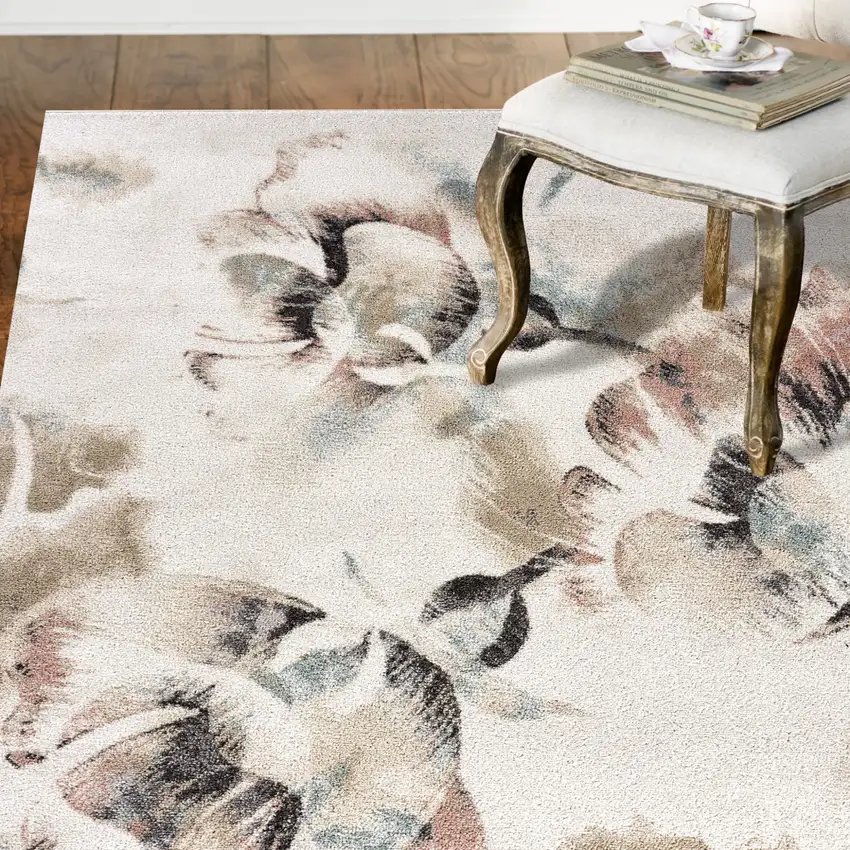 Beige And White Floral Area Rug Photo 4