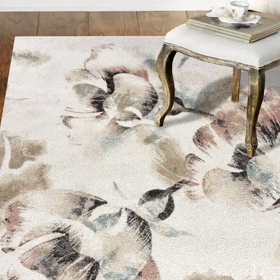 Beige And White Floral Area Rug Photo 4
