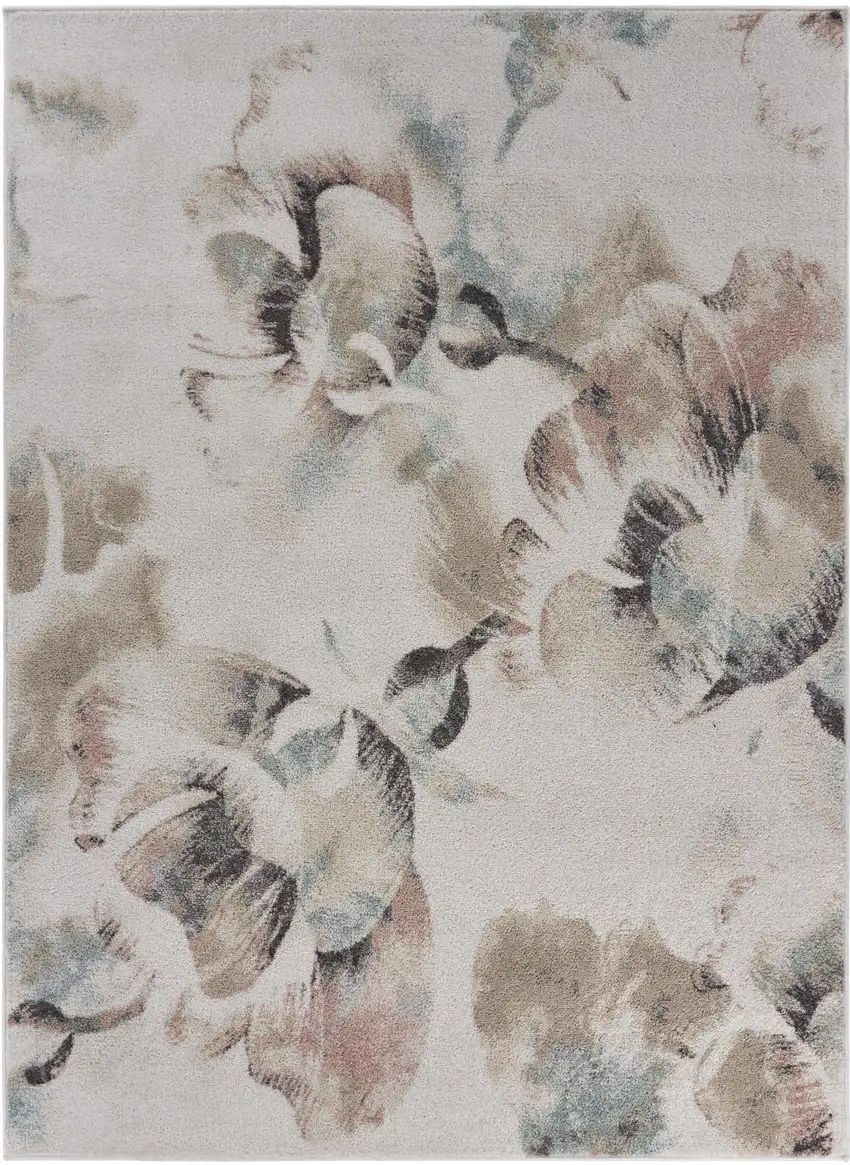 Beige And White Floral Area Rug Photo 1