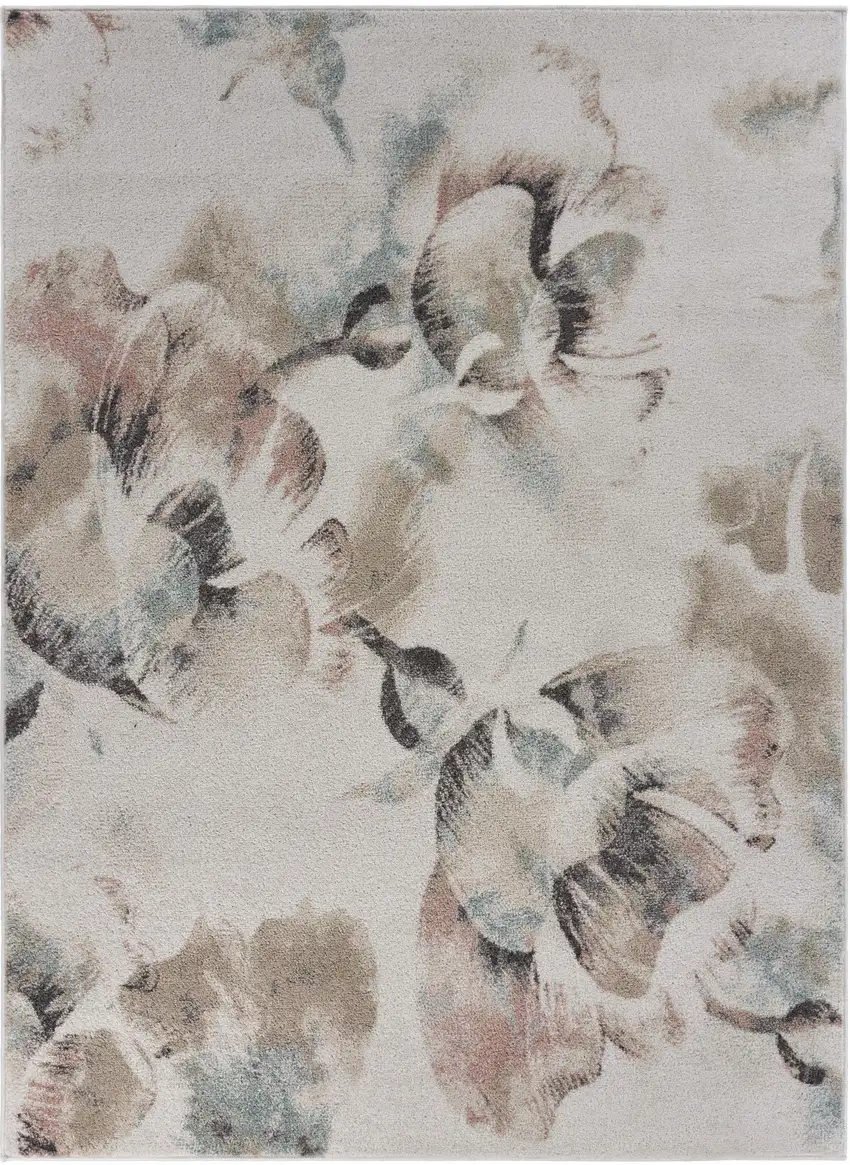Beige And White Floral Area Rug Photo 3